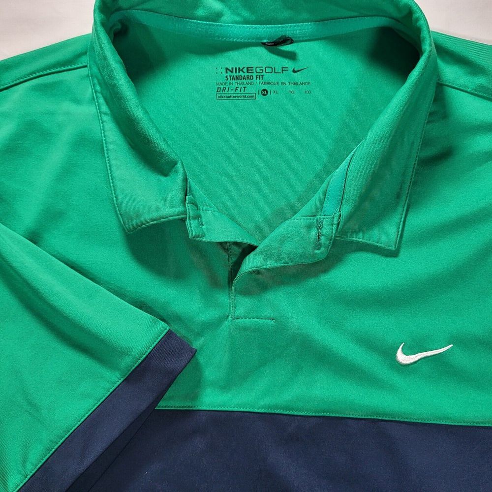 Nike‎ Golf Standard Fit Men's XL Green Navy Dri-Fit Icon Color Block Polo